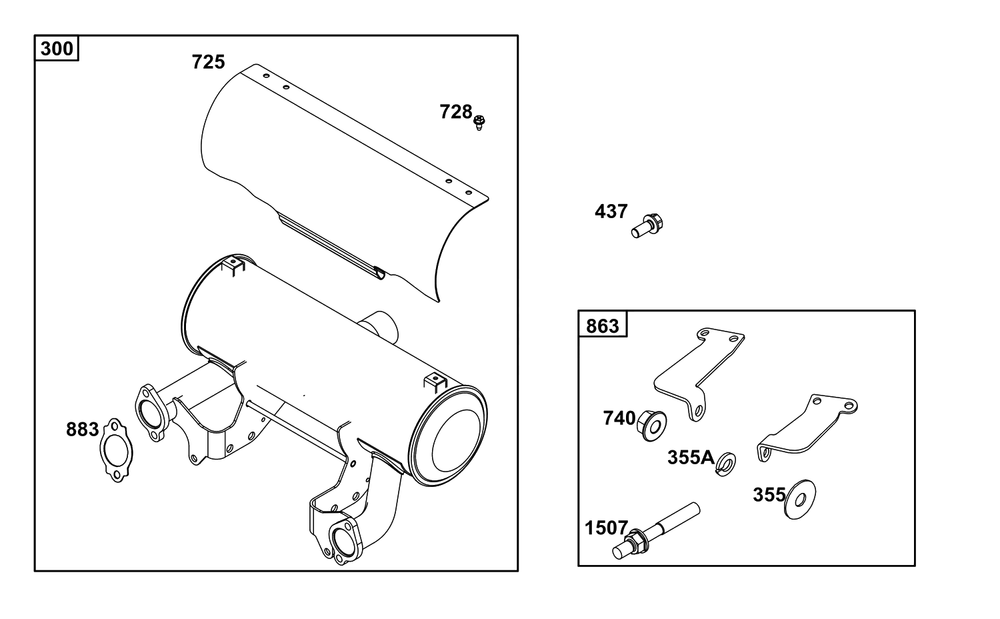 Exhaust Group Diagram and Parts List for 611477-1238-J1  Briggs and Stratton Engine